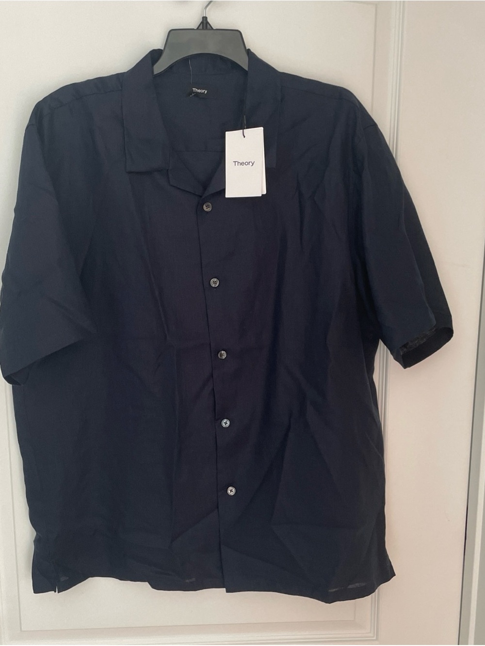 Theory Daze Shirt Mens XXL  Baltic Precise Linen Short Sleeve NWT $195